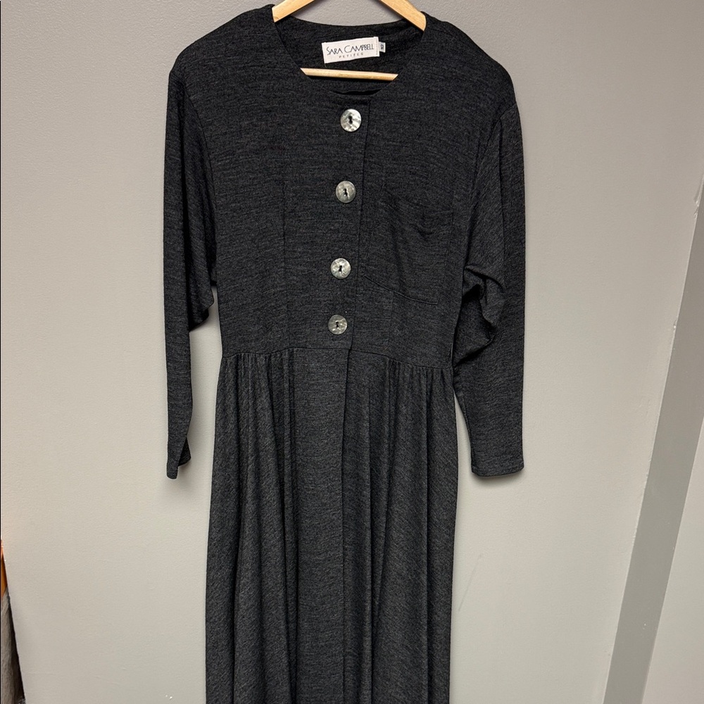 Vintage Sara Campbell Wool Dress Size 10P Gray Button Front Petite